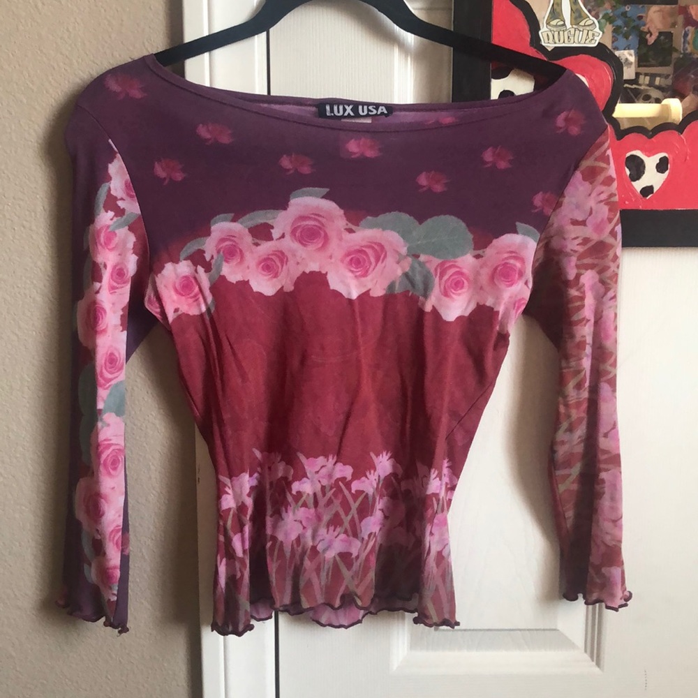 floral mesh long sleeve shirt